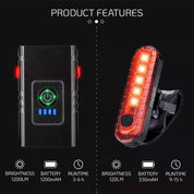 Mountain Bike LED Lights Set – USB Rechargeable Front & Rear Bicycle Torch Lamps for Night Riding