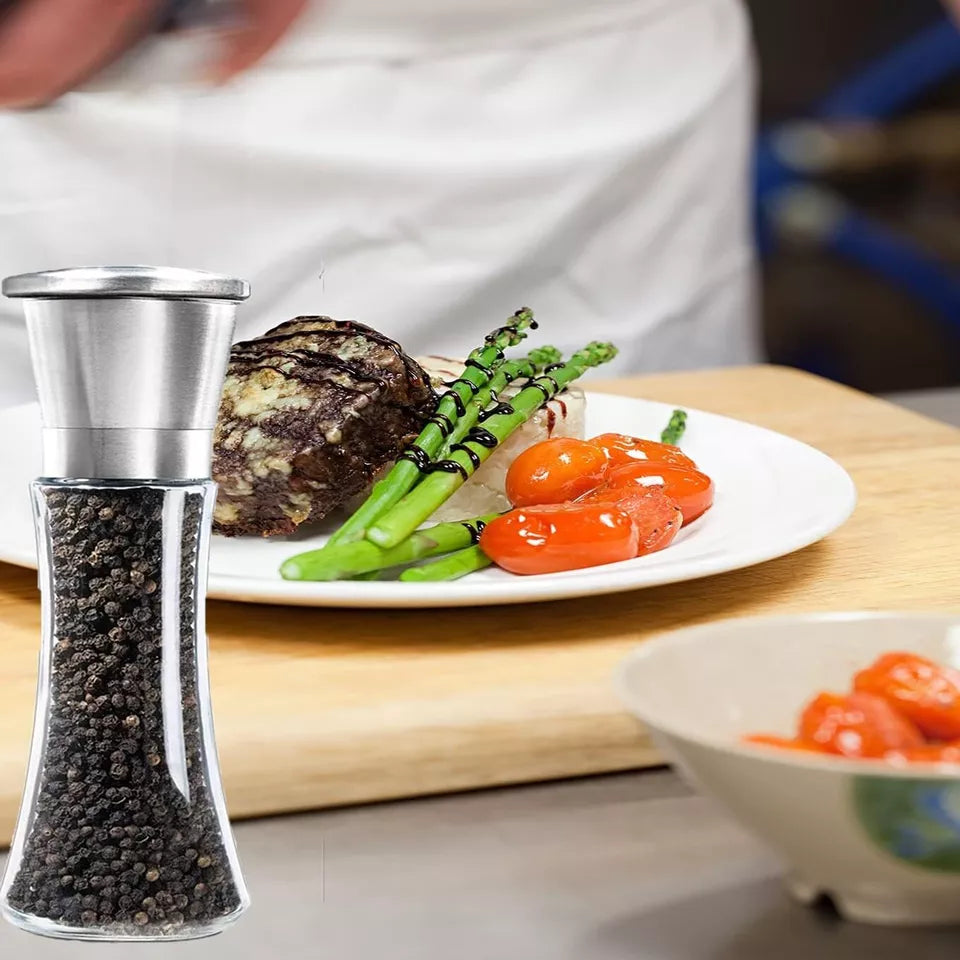 2-Pack Salt and Pepper Mill Set – Premium Stainless Steel Adjustable Shakers for Coarse & Fine Grinding