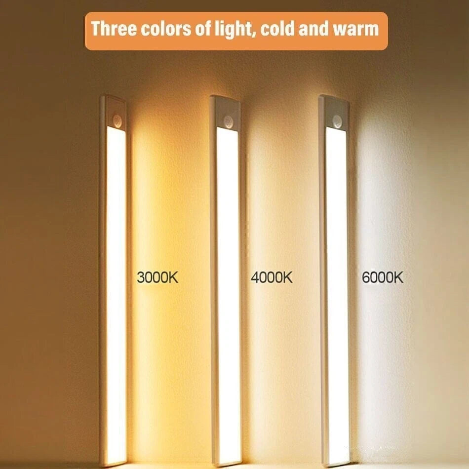 40~80CM LED PIR Motion Sensor Strip Light USB Rechargeable Cabinet Closet Lamp
