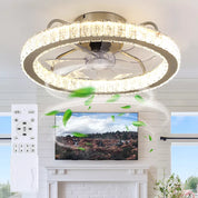 LED Crystal Ceiling Fan Light Dimmable Fan Ceiling Lamp Quiet W/ Remote Control