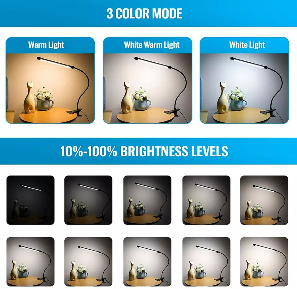 USB Clip-On Desk Lamp – Flexible LED Reading Light for Bedside, Table & Nightstand