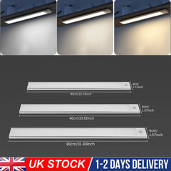 40~80CM LED PIR Motion Sensor Strip Light USB Rechargeable Cabinet Closet Lamp