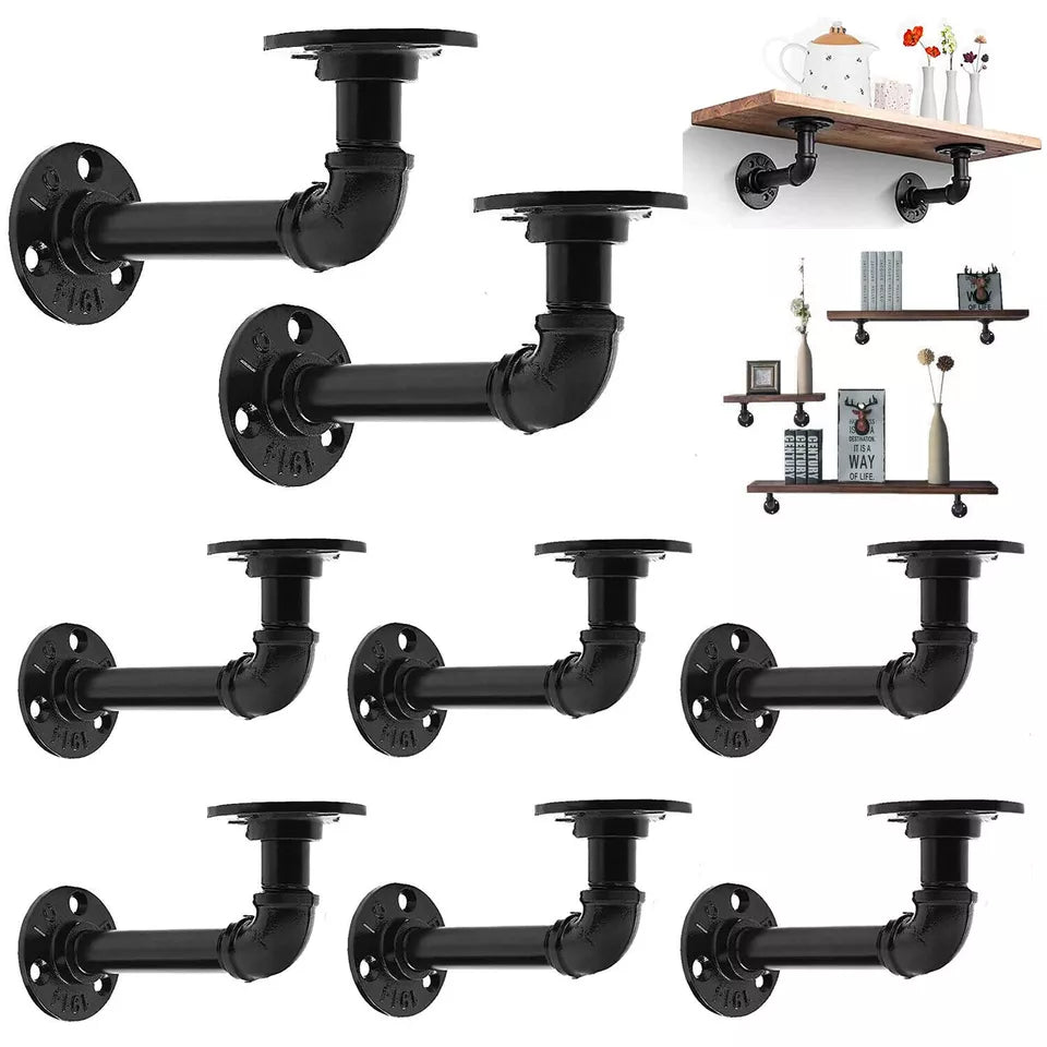 2-8PCS Pipe Shelf Brackets – Heavy Duty Industrial Iron Floating Shelves for Home and Office
