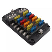 12-Way Blade Fuse Box Distribution Bar – Waterproof 12V/32V Bus Marine Car Kit Holder