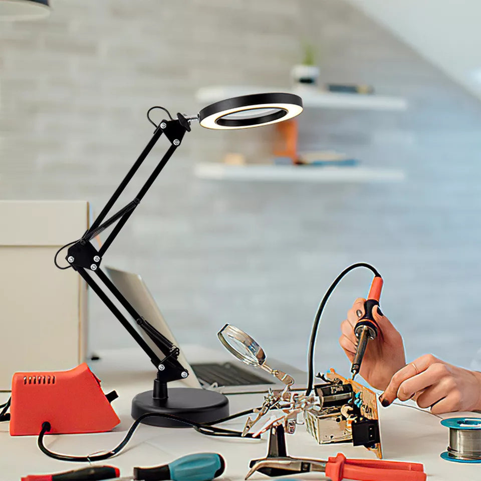LED Magnifier Desk Lamp – 10X Magnification with Adjustable Clamp & Sturdy Base