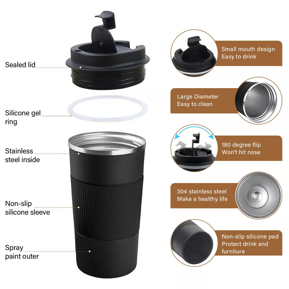 Stainless Steel Thermos Mug – Insulated Tea & Coffee Travel Mug for Hot & Cold Drinks