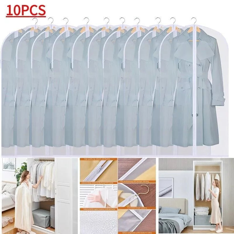10-Pack Clothes Protector Bags – Large Hanging Suit Covers for Dresses, Jackets, and Coats Dust Protection