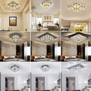Modern Square Chrome Crystal LED Ceiling Light Lamp Fitting Pendant Chandelier