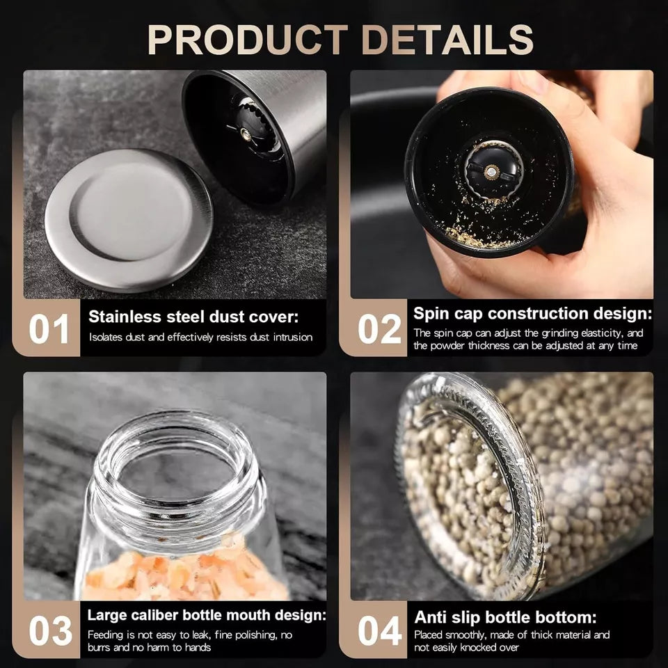 2-Pack Salt and Pepper Mill Set – Premium Stainless Steel Adjustable Shakers for Coarse & Fine Grinding