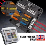 6-Way Blade Fuse Box with Bus Bar – 12V/32V Auto & Marine Fuse Holder Kit