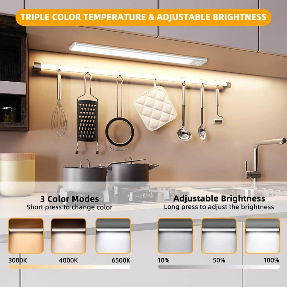 40~80CM LED PIR Motion Sensor Strip Light USB Rechargeable Cabinet Closet Lamp