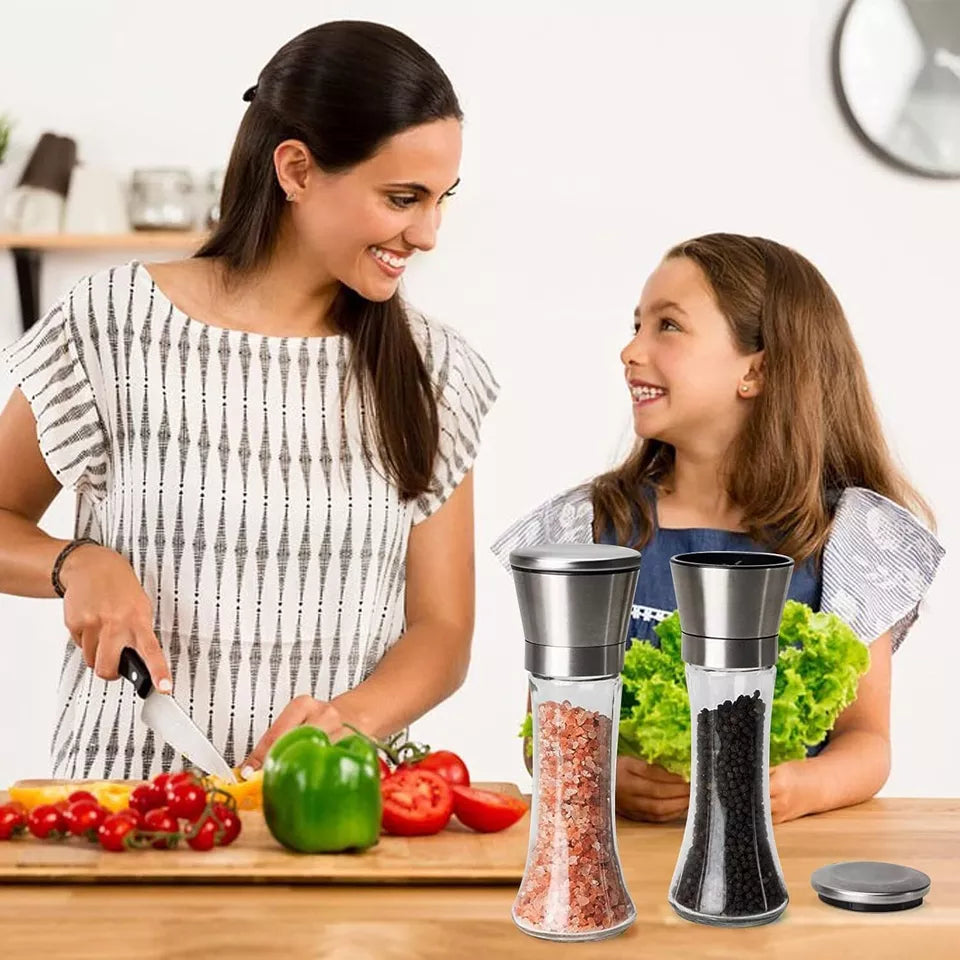 2-Pack Salt and Pepper Mill Set – Premium Stainless Steel Adjustable Shakers for Coarse & Fine Grinding
