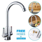 Modern Kitchen Mixer Tap Dual Lever Swivel Spout Mono Chrome Sink Taps Faucet