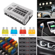 12-Way Blade Fuse Box Distribution Bar – Waterproof 12V/32V Bus Marine Car Kit Holder