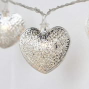 Silver Filigree Metal Heart Fairy String Lights 2.8m, 20 Warm White LED Plug-In Indoor Decor with Timer