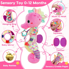 Baby Sensory Toys 0-12 Months – Musical Tummy Time Toy with Mirror, Rattles & Teether