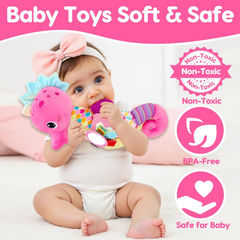 Baby Sensory Toys 0-12 Months – Musical Tummy Time Toy with Mirror, Rattles & Teether