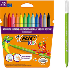 12-Pack Felt Tip Pens for Kids, Medium Tip, Vivid Washable Colours, School Supplies