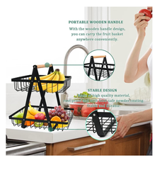 2-Tier Detachable Fruit Basket & Vegetable Holder – Metal Bowl Rack with Screwdriver