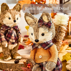 Benross Handcrafted Mrs. Fox Straw Figurine – Rustic Autumn Woodland Decoration in Tartan Outfit