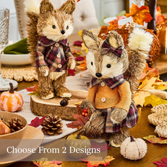 Benross Handcrafted Mrs. Fox Straw Figurine – Rustic Autumn Woodland Decoration in Tartan Outfit