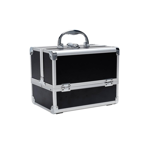 Makeup Vanity Travel Organizer Box with Mirror, Black Portable Beauty Cosmetic Case