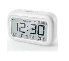 Battery Powered LCD Digital Alarm Clock – Adjustable Volume, Snooze & Weekend Mode