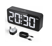 Mains Powered LED Digital Alarm Clock – Dual Alarm, Snooze, 10 Ringtones, USB Port