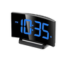 Modern Curved Digital Alarm Clock – Blue LED Display, Snooze, 6 Brightness Levels