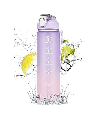 Motivational Sports Water Bottle – Leakproof BPA-Free Bottle with Straw & Time Markers