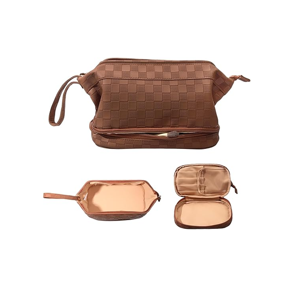 Large Capacity PU Leather Travel Makeup Bag with Handle, Portable Cosmetic Organizer