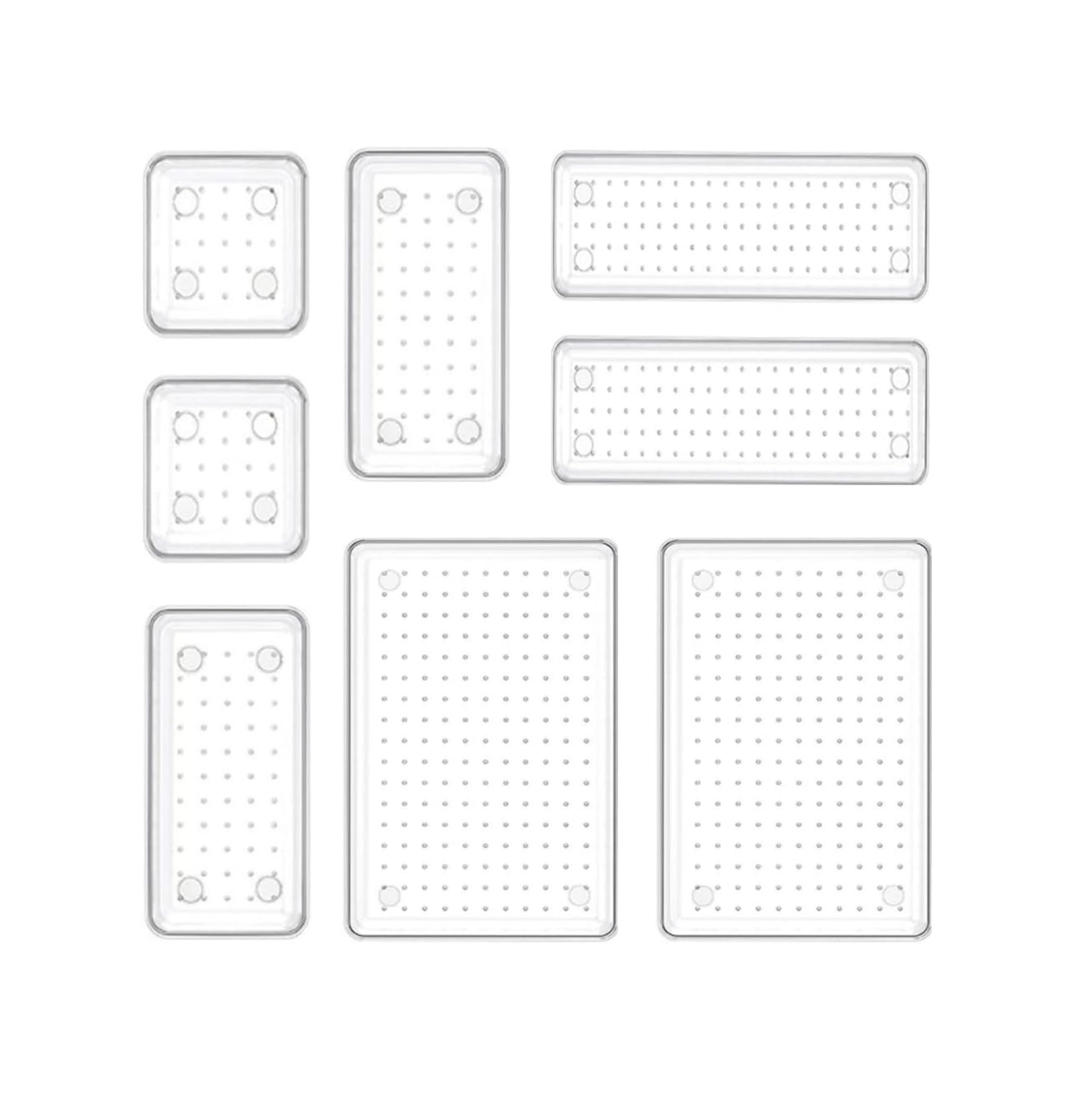 8 Pcs Clear Plastic Drawer Organiser Trays, Versatile Storage Bins for Makeup & Office