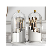 360° Rotating Makeup Brush Holder Organizer with Clear Lid, Dustproof Vanity Container