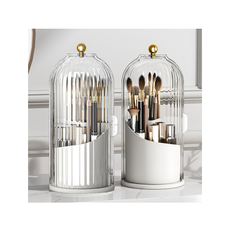 360° Rotating Makeup Brush Holder Organizer with Clear Lid, Dustproof Vanity Container