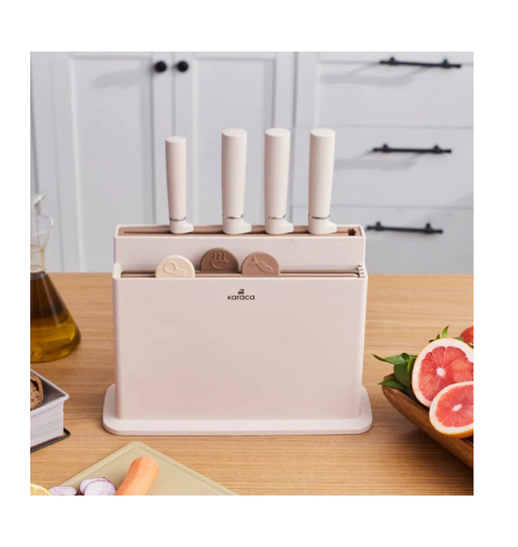 Karaca Chef's Harmony 10-Piece Kitchen Utensil Set with Knives, Holder & Board