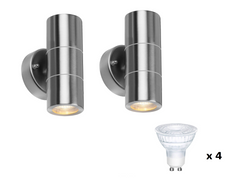 Modern Stainless Steel Up Down Wall Lights, IP65 Waterproof Outdoor Wall Lights - Pack Of 2