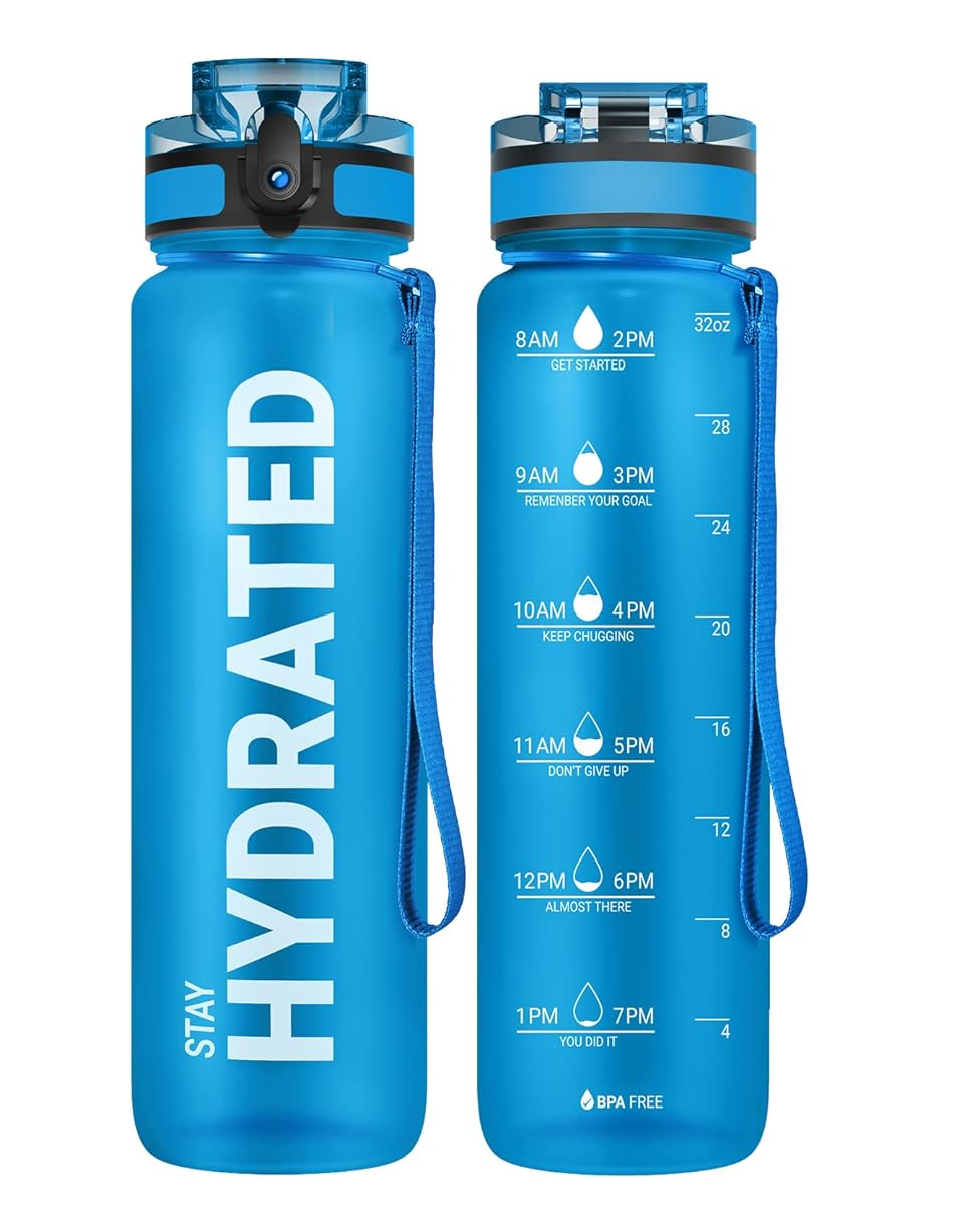 1L Leakproof Motivational Water Bottle – BPA-Free Tritan Sports Bottle with Time Marker
