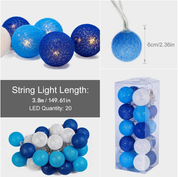 White Cotton Ball LED Fairy Lights – 3.8M Plug-In