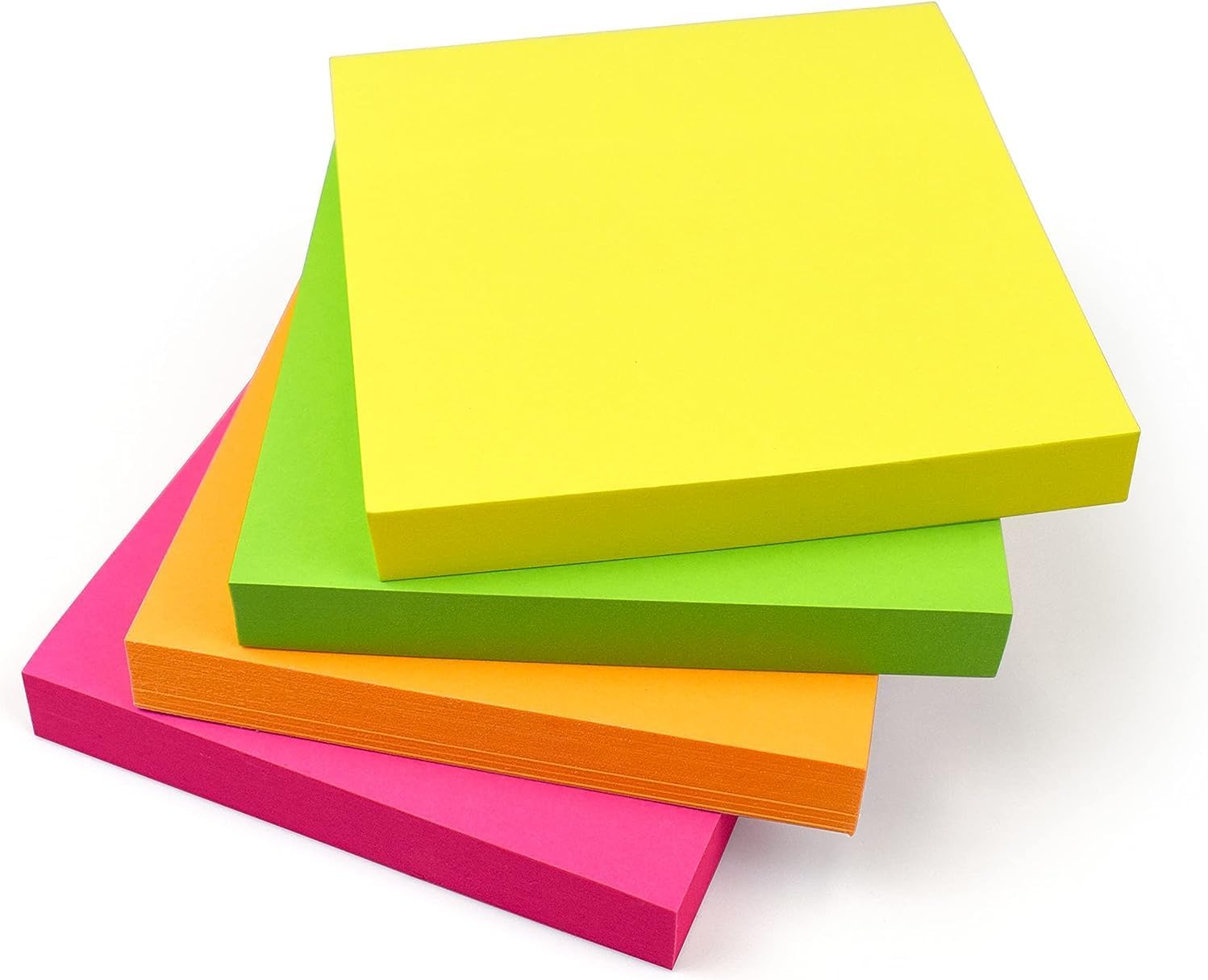 400 Bright Sticky Notes, 76x76mm (3"x3"), 4 Pads of 100 Sheets, Colourful Memo Set