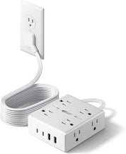 10Ft Extension Cord Surge Protector Power Strip – 8 Outlets & 4 USB (2 USB-C) for Home, Office