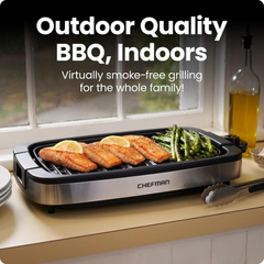 Chefman 1500W Indoor Electric Grill – XL 38x23cm Nonstick Tabletop BBQ with Temp Control